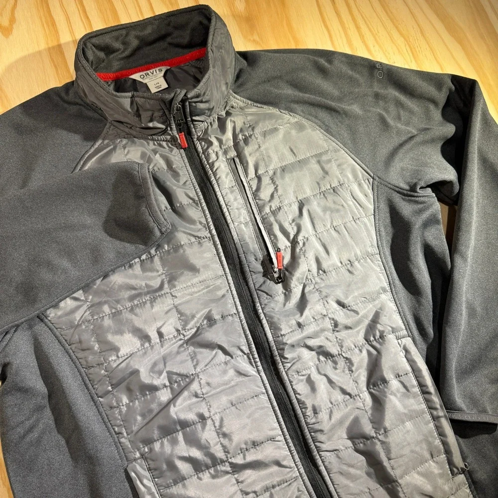 Orvis Men's Quilted Hybrid Fleece Full Zip Jacket Gray Layering Vest Size Large
